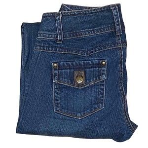 CAbi Contemporary Denim Blue Jeans Bootcut Low Rise Leather 895R Women’s size 4